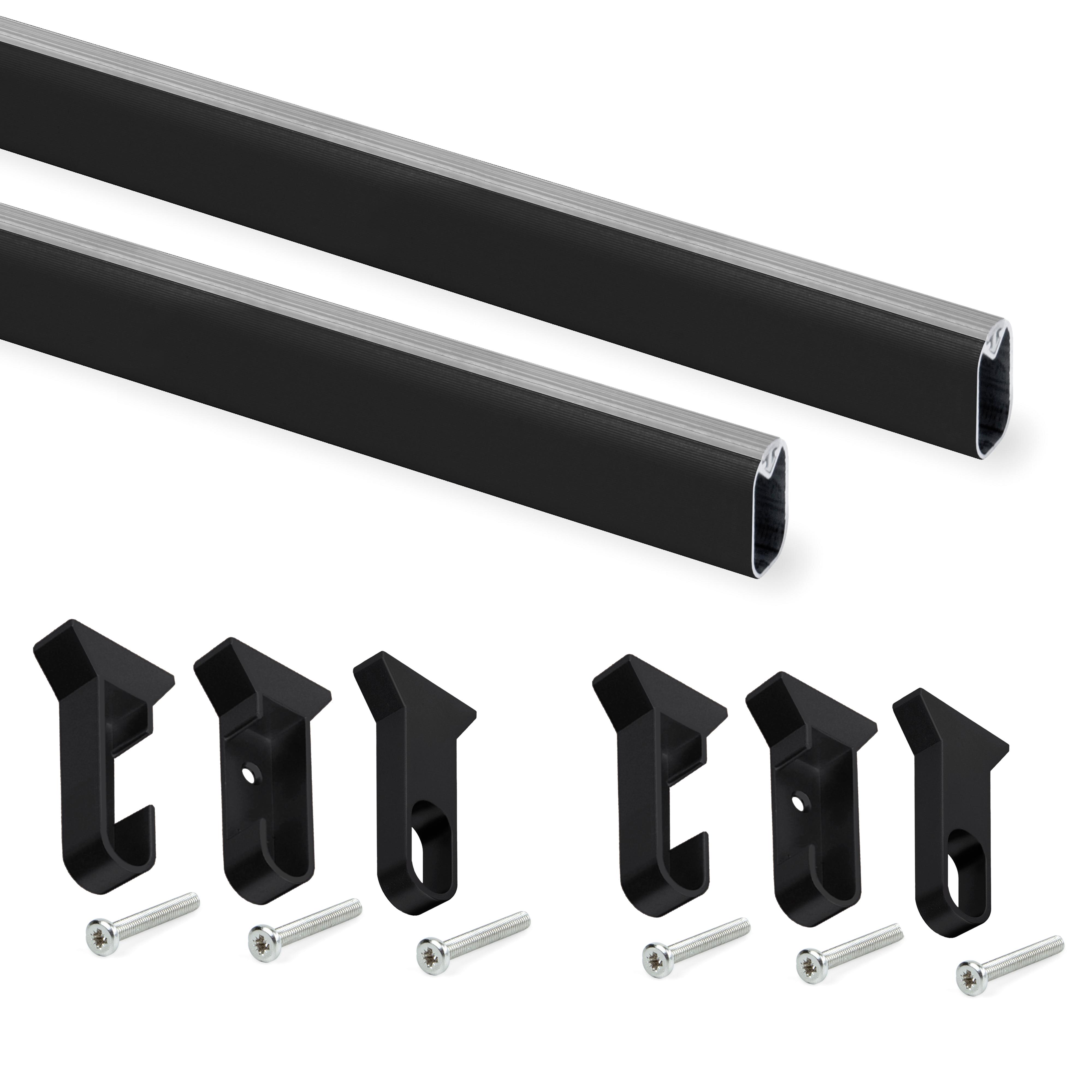 Lote de 2 barras para armario Silk de logitud 1.15m con soportes, Aluminio  y Plástico, Pintado negro