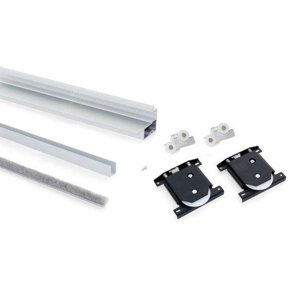 Kit de herrajes y tiradores para una puerta corredera Style 10, para  espesor 10mm, longitud 2.7m, Aluminio, Pintado blanco