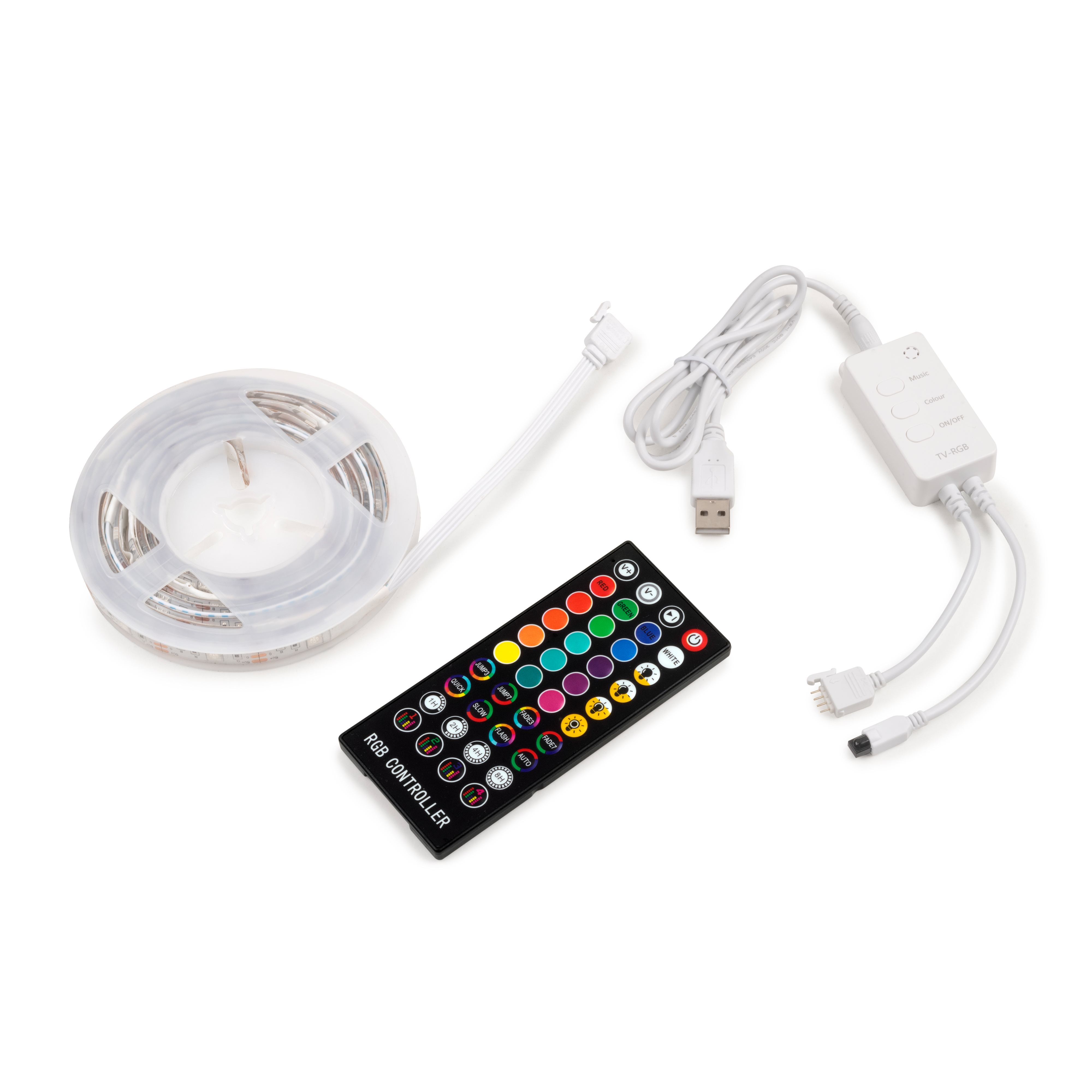 nudo Cerco guión Kit de tira LED RGB Octans USB con control remoto y control WIFI mediante  APP (5V DC), 4 x 0,5 m, Plástico, 1 ud.