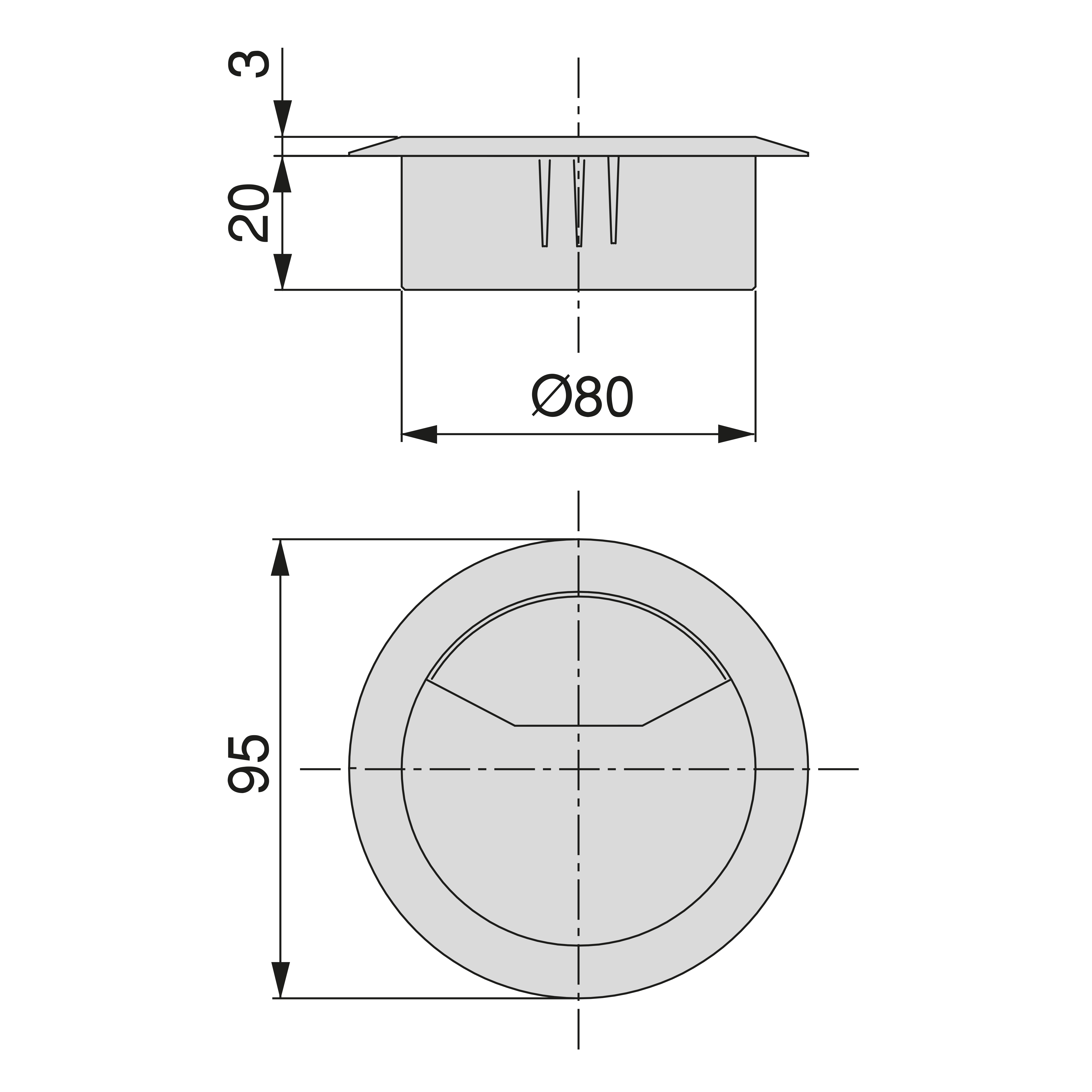 Tapa pasacables circular Circum, diámetro 80mm, Zamak, Cromado