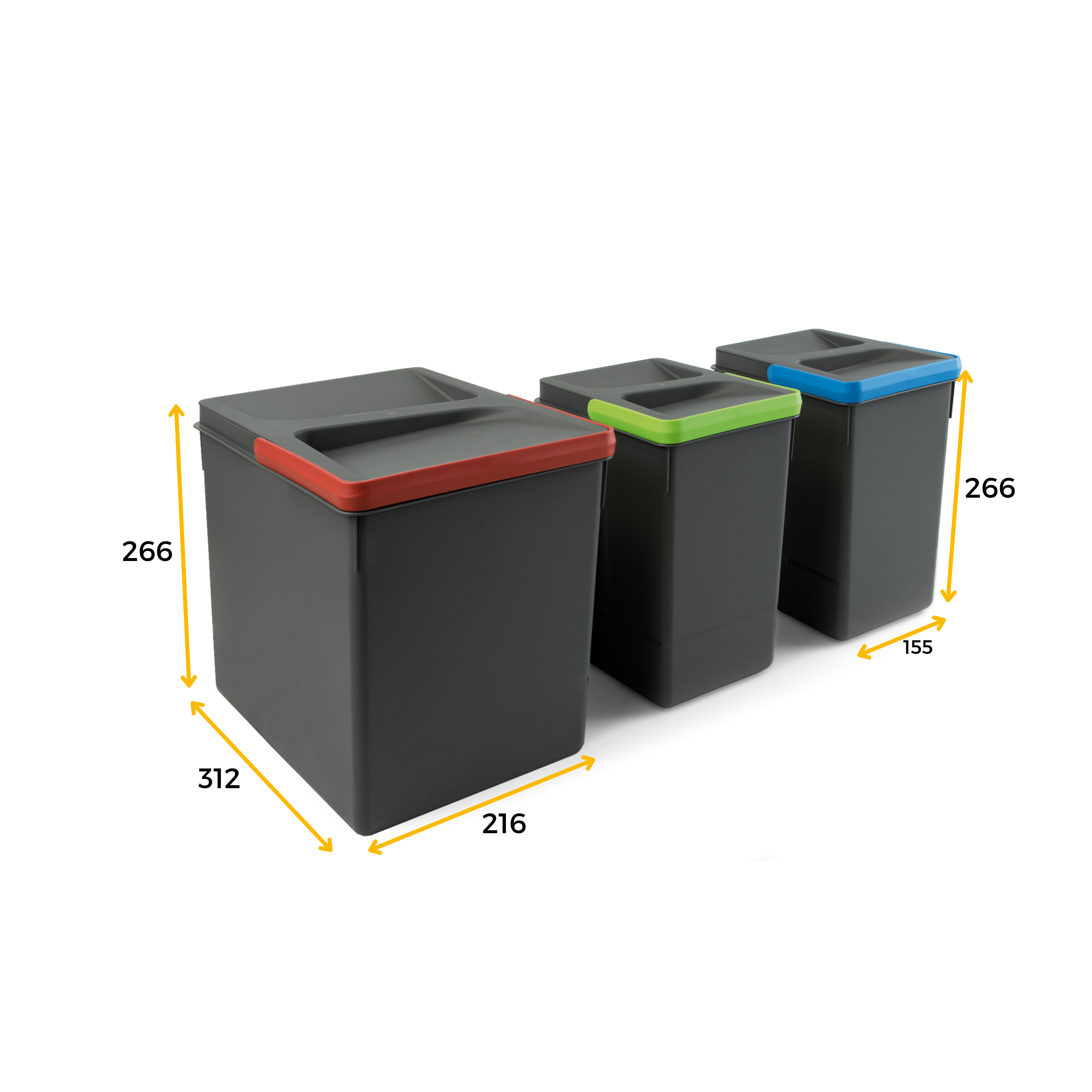 dedo índice primero ponerse en cuclillas Contenedores para cajón cocina Recycle, Altura 266, 1x15 + 2x7, Plástico  gris antracita, Plástico, 1 ud.