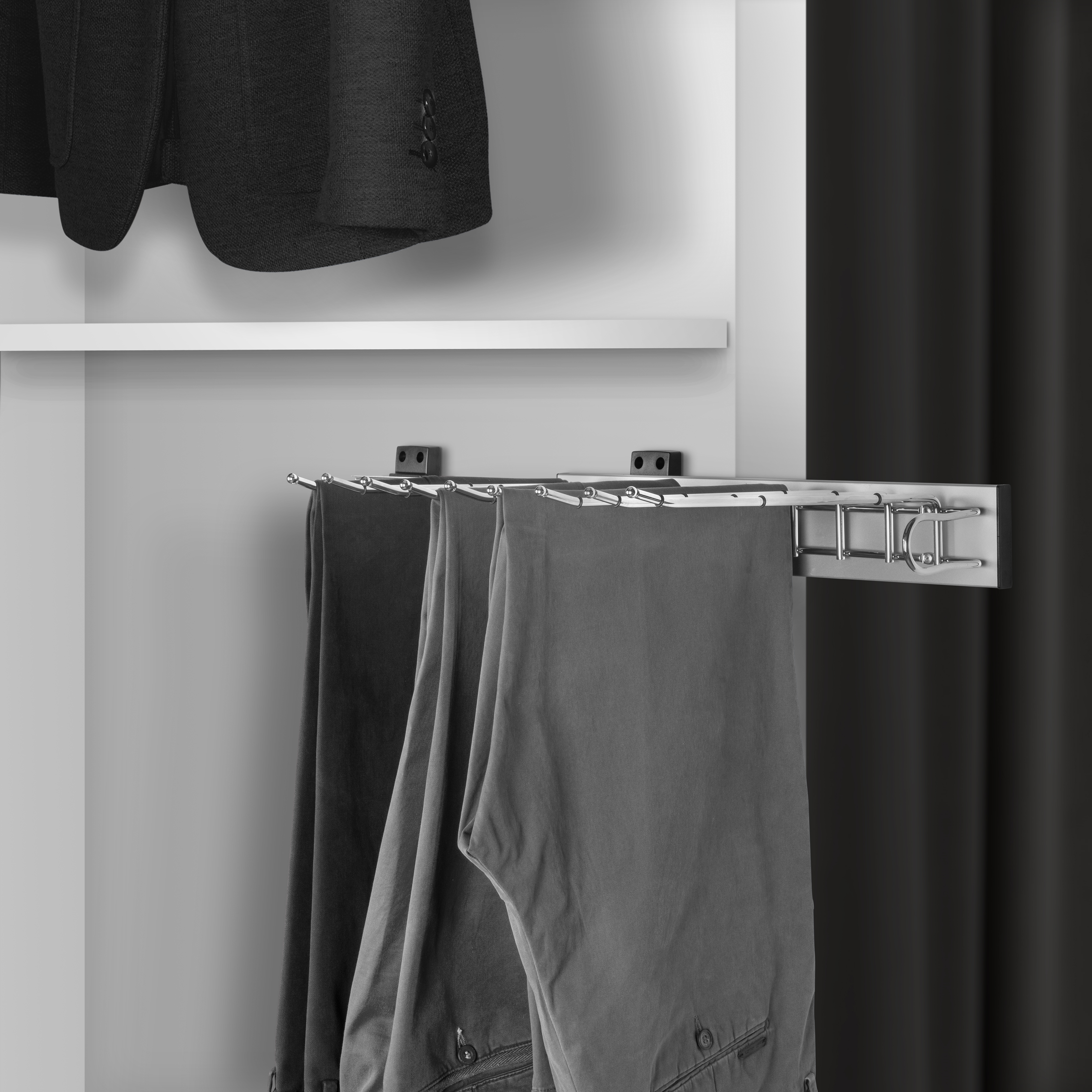 Emuca Pantalonero lateral extraible para armario, 460 mm, Acero y plástico,  Gris metalizado - Ferretería Campollano