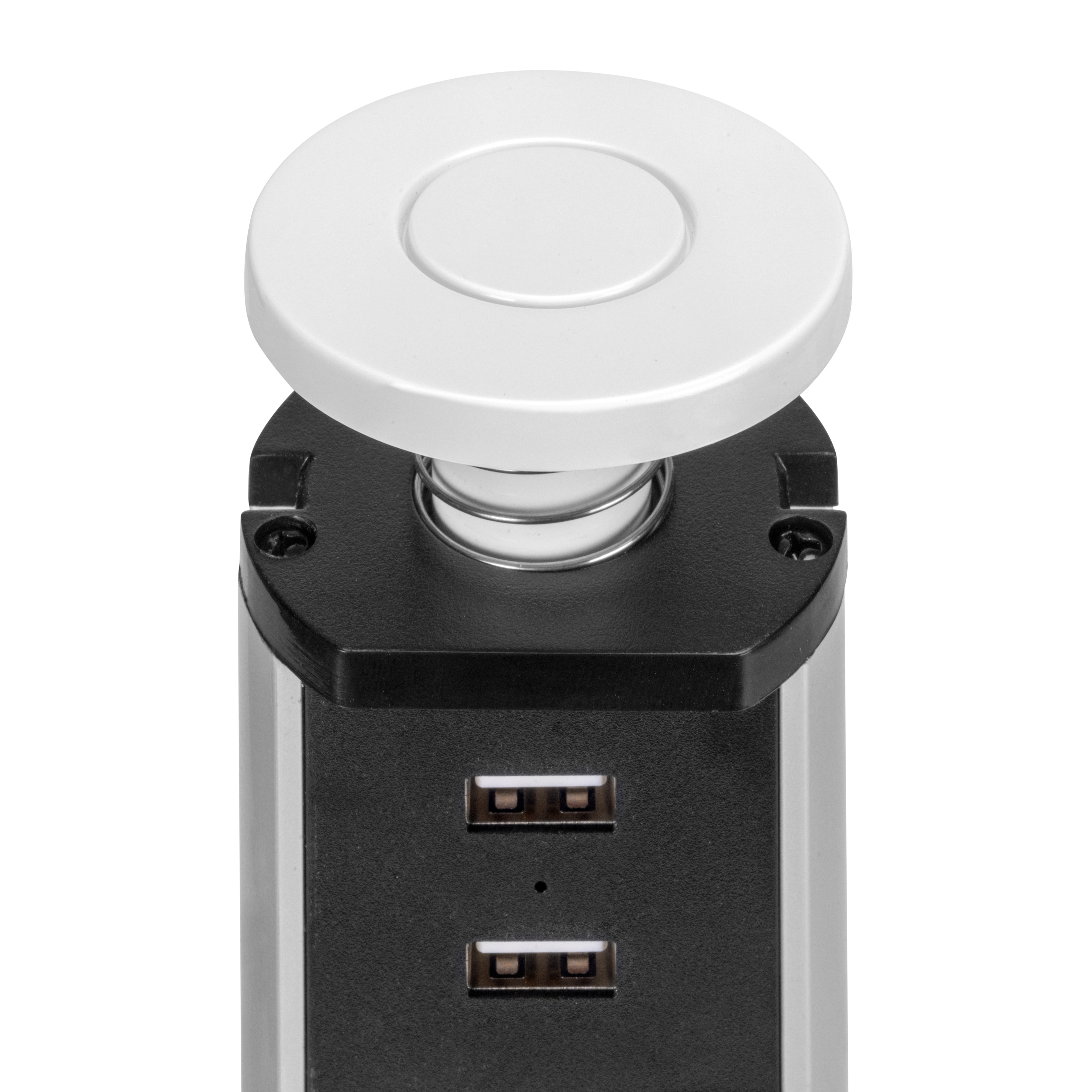 Multiconector extraíble Vertikal, 3 enchufes tipo Schuko, 2 USB tipo A,  Plástico y Aluminio, Gris metalizado